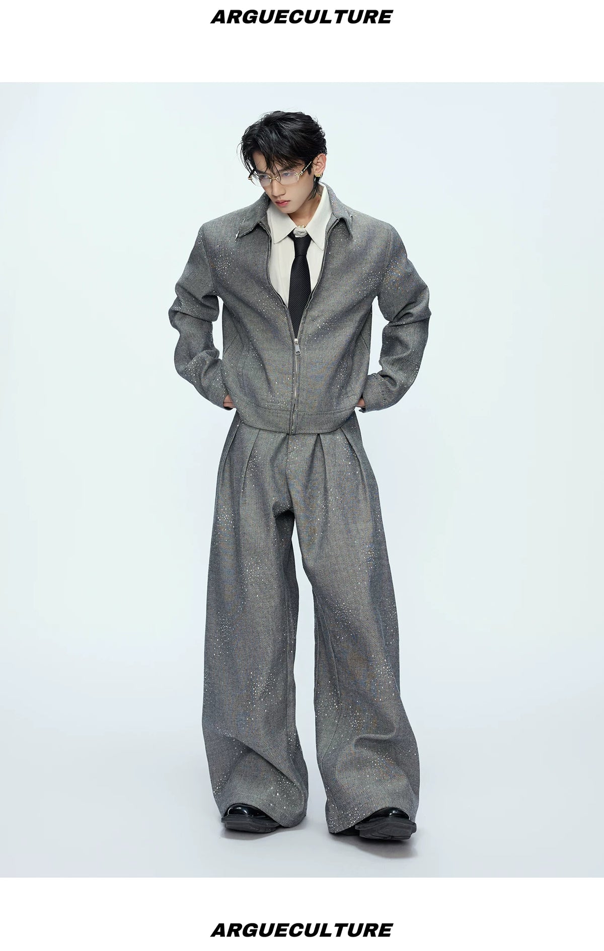 Unisex Contrast Lapel Cotton Jacket and Pants Set - description image 10