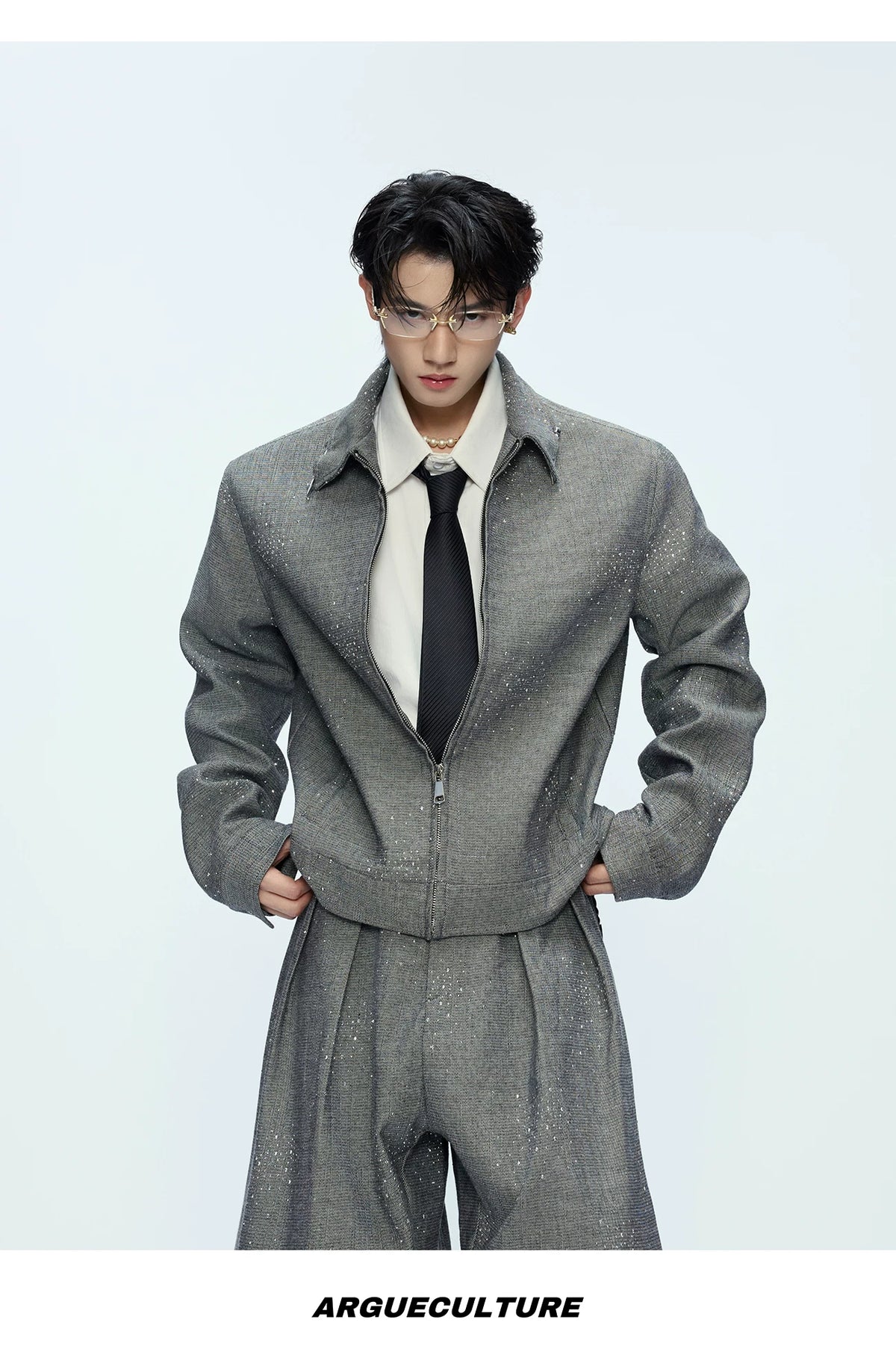 Unisex Contrast Lapel Cotton Jacket and Pants Set - description image 12