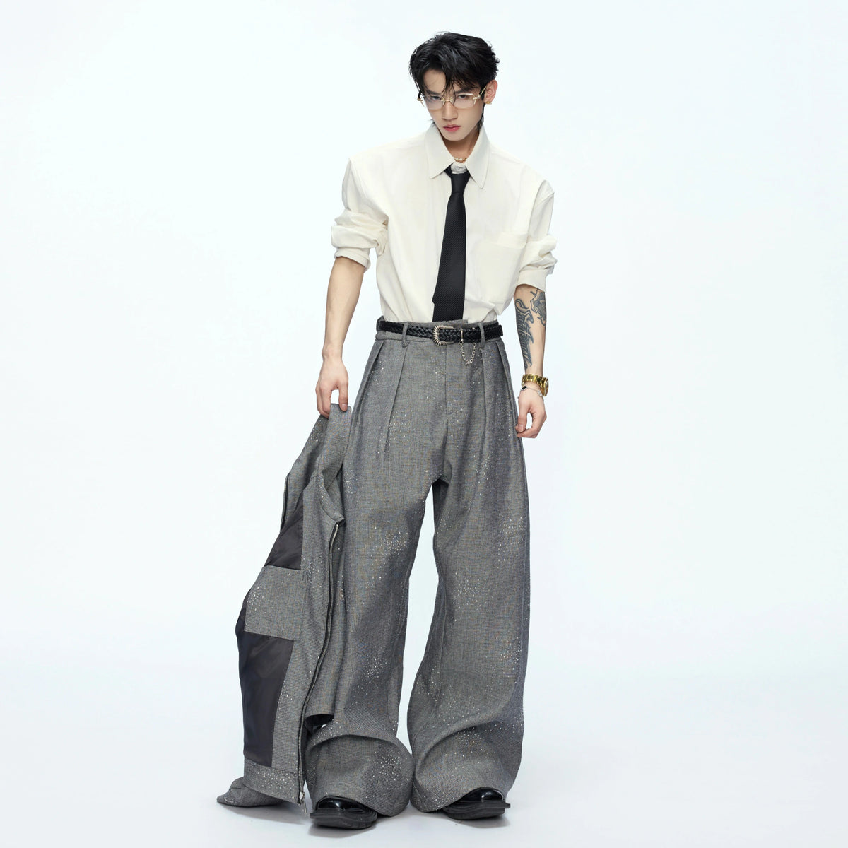 Unisex Contrast Lapel Cotton Jacket and Pants Set - main image 3