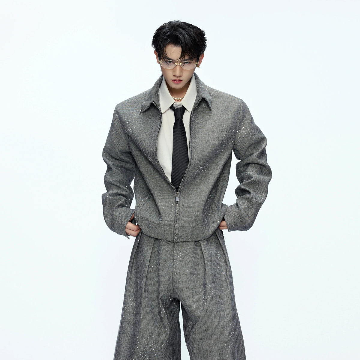 Unisex Contrast Lapel Cotton Jacket and Pants Set - main image 4