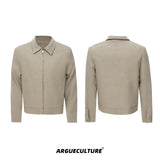 Unisex Contrast Lapel Cotton Jacket and Pants Set - Khaki Top