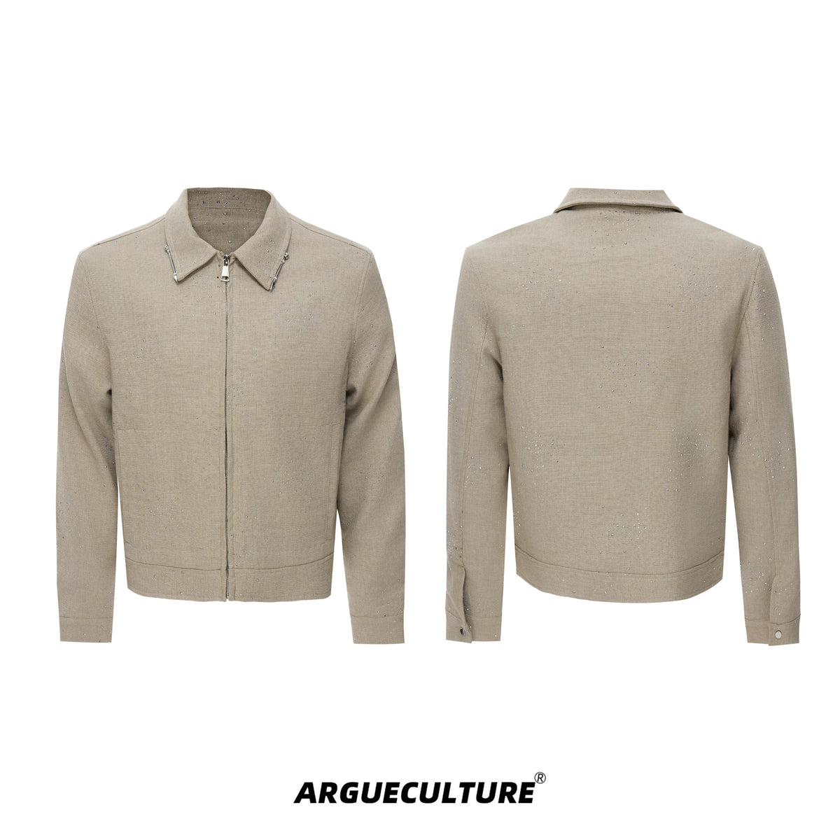 Unisex Contrast Lapel Cotton Jacket and Pants Set - Khaki Top