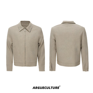 Unisex Contrast Lapel Cotton Jacket and Pants Set - Khaki Top
