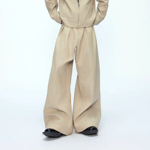 Unisex Contrast Lapel Cotton Jacket and Pants Set - Khaki Pants