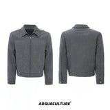 Unisex Contrast Lapel Cotton Jacket and Pants Set - Gray Top