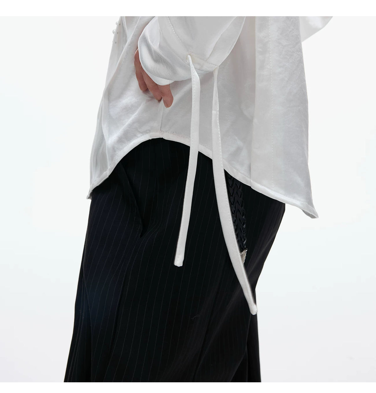 Pearl Tie Cotton Shirt | Relaxed Avant-Garde Style - description image 5