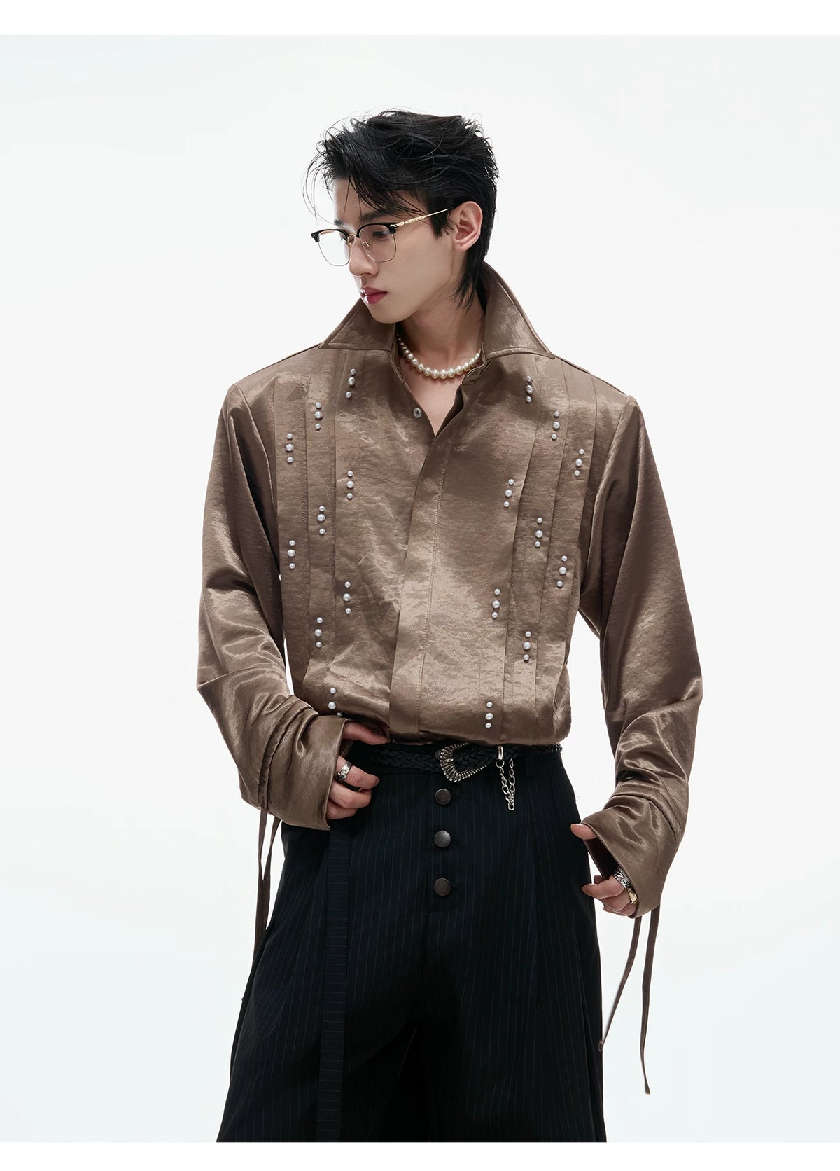 Pearl Tie Cotton Shirt | Relaxed Avant-Garde Style - description image 6