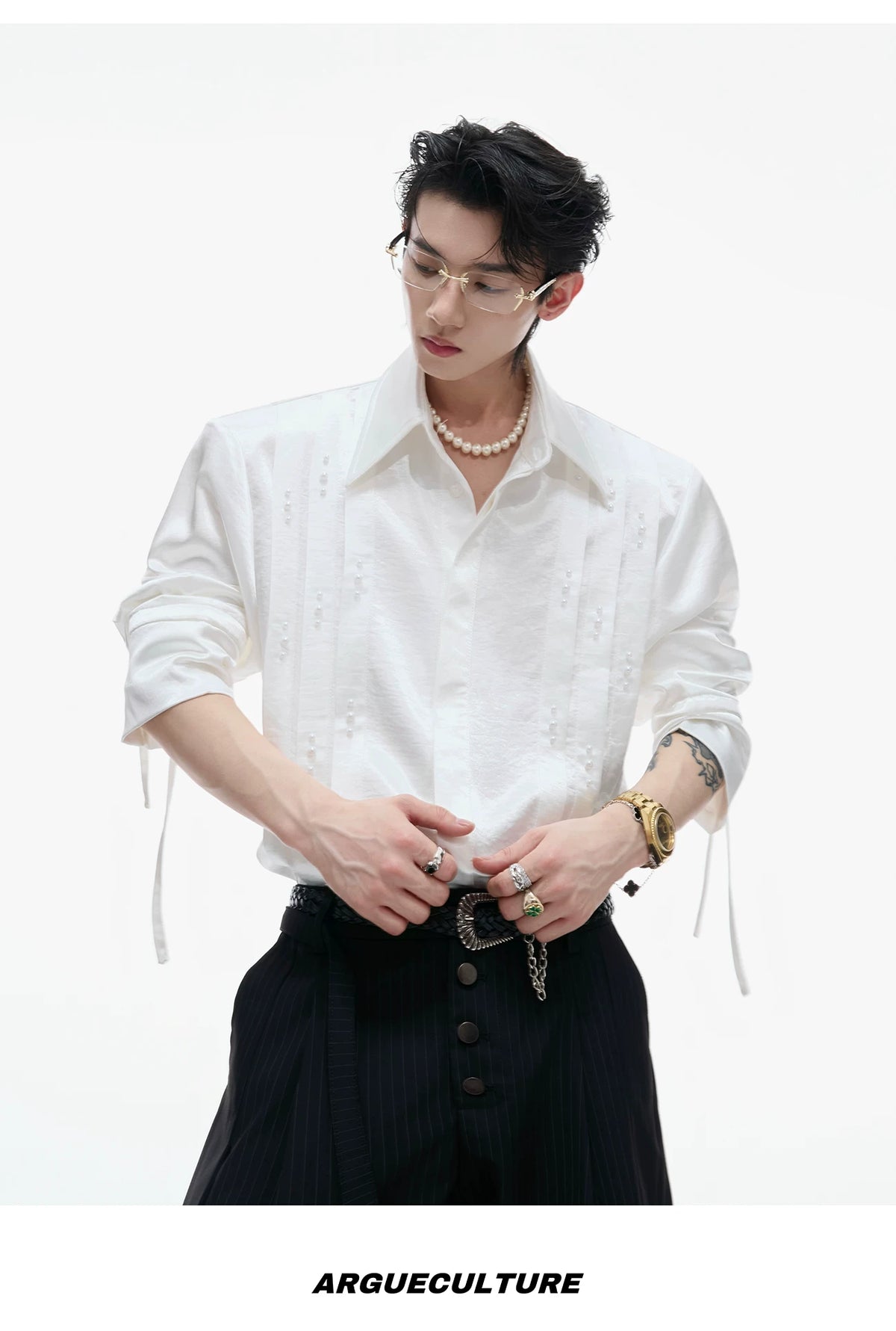 Pearl Tie Cotton Shirt | Relaxed Avant-Garde Style - description image 9