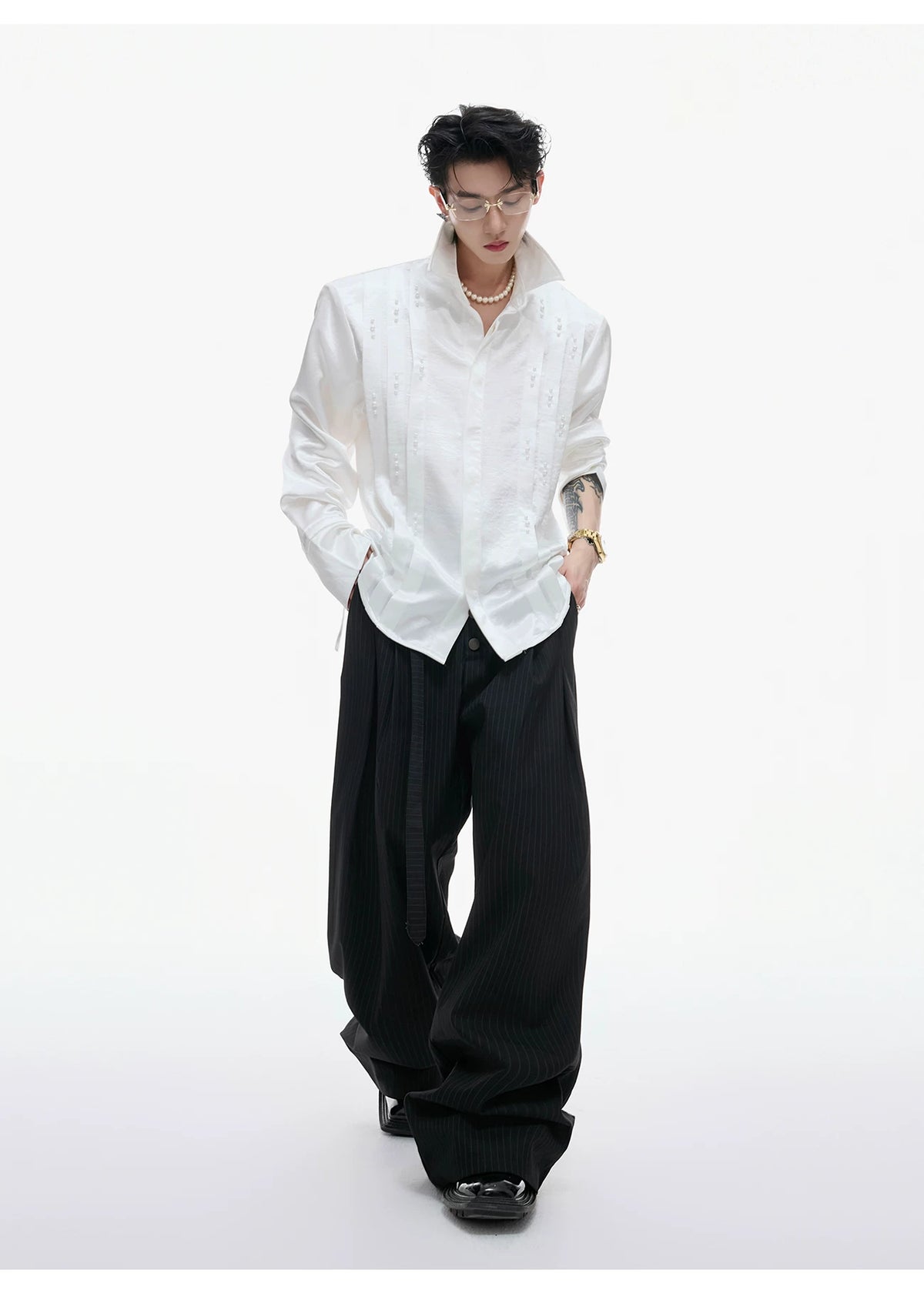 Pearl Tie Cotton Shirt | Relaxed Avant-Garde Style - description image 10