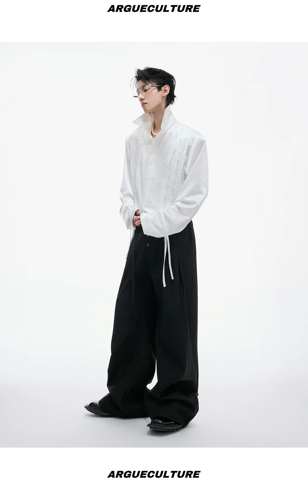 Pearl Tie Cotton Shirt | Relaxed Avant-Garde Style - description image 11