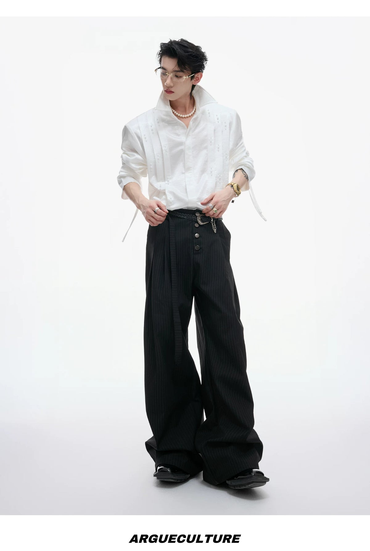 Pearl Tie Cotton Shirt | Relaxed Avant-Garde Style - description image 12