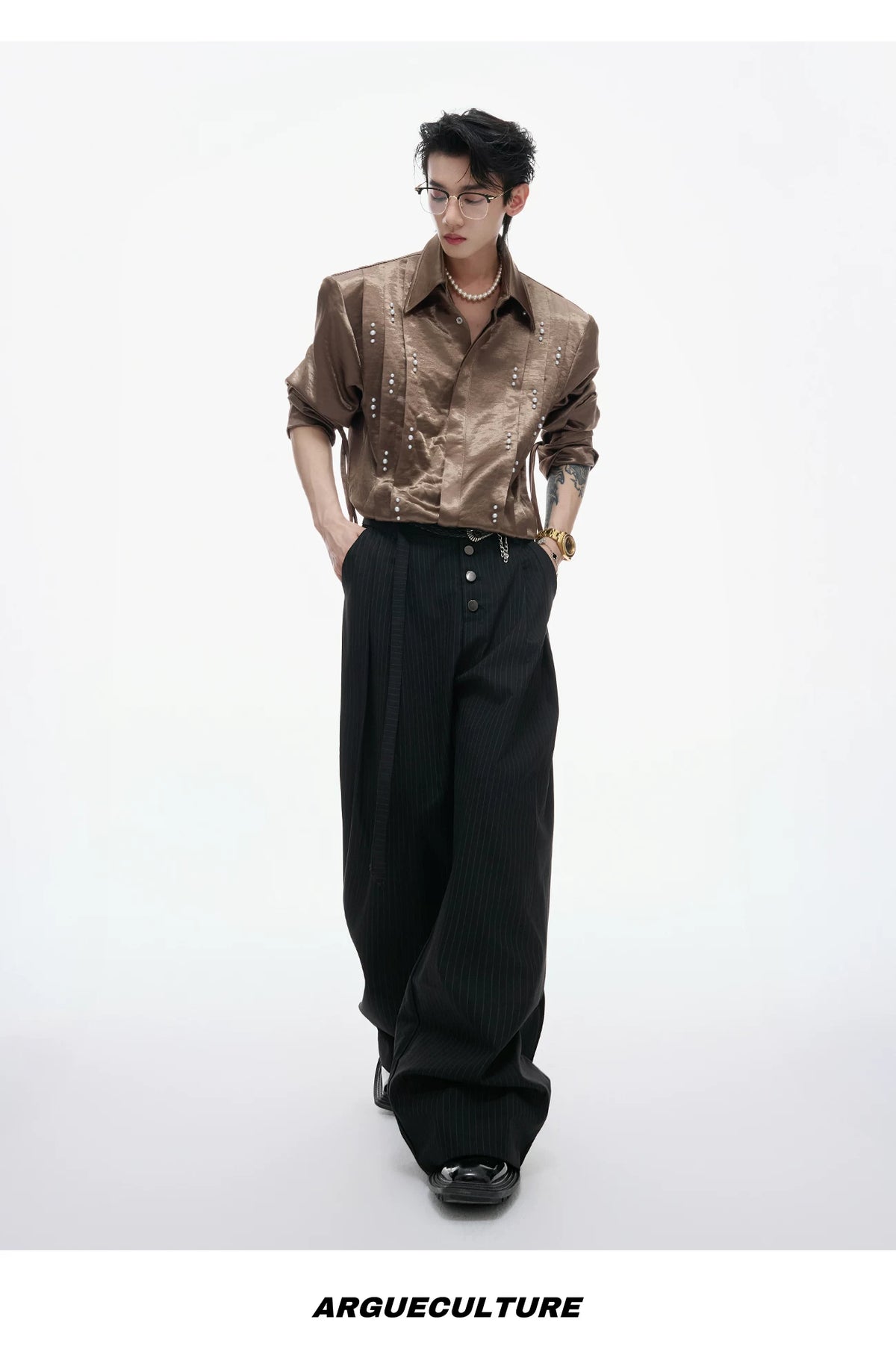 Pearl Tie Cotton Shirt | Relaxed Avant-Garde Style - description image 13