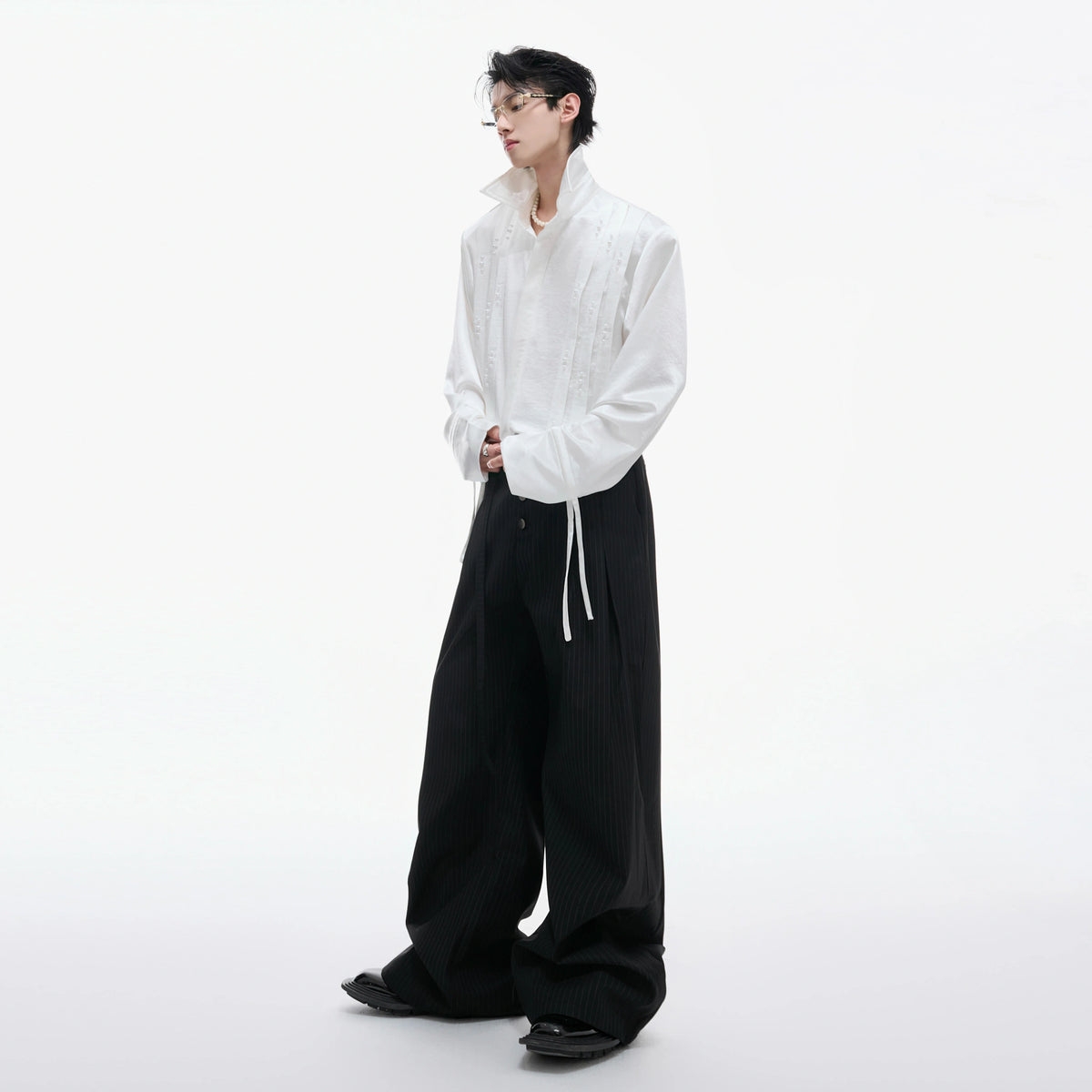 Pearl Tie Cotton Shirt | Relaxed Avant-Garde Style - main image 3