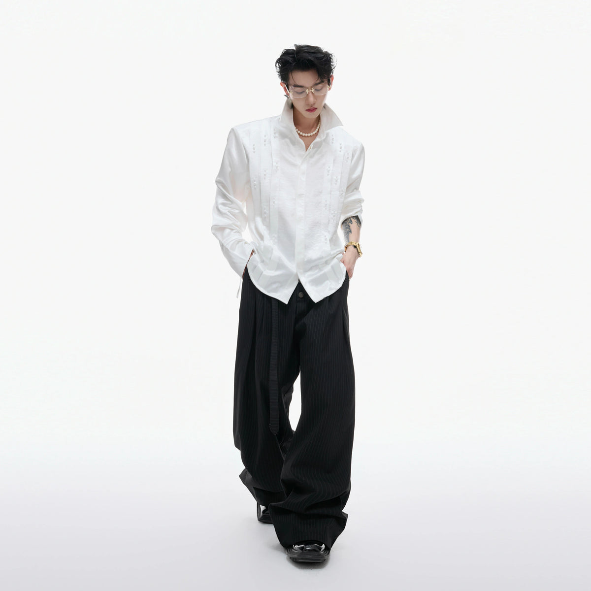 Pearl Tie Cotton Shirt | Relaxed Avant-Garde Style - main image 5