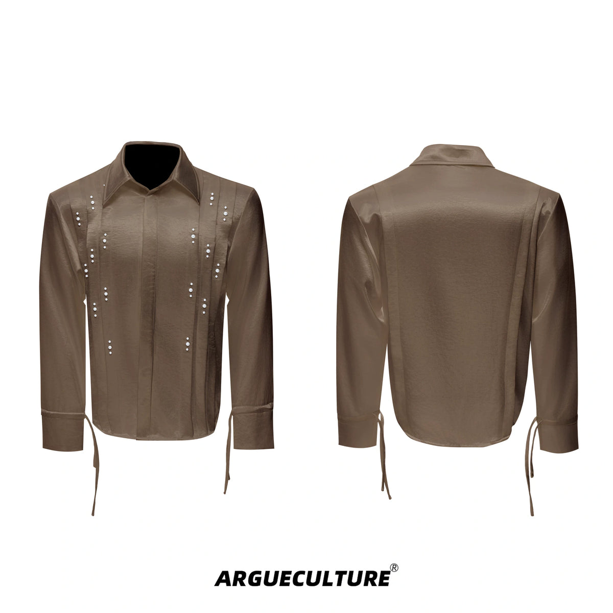Pearl Tie Cotton Shirt | Relaxed Avant-Garde Style - Brown Top