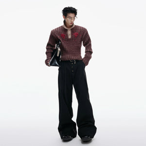 Retro Contrast Sequin Collared Cotton Sweater - main image 5