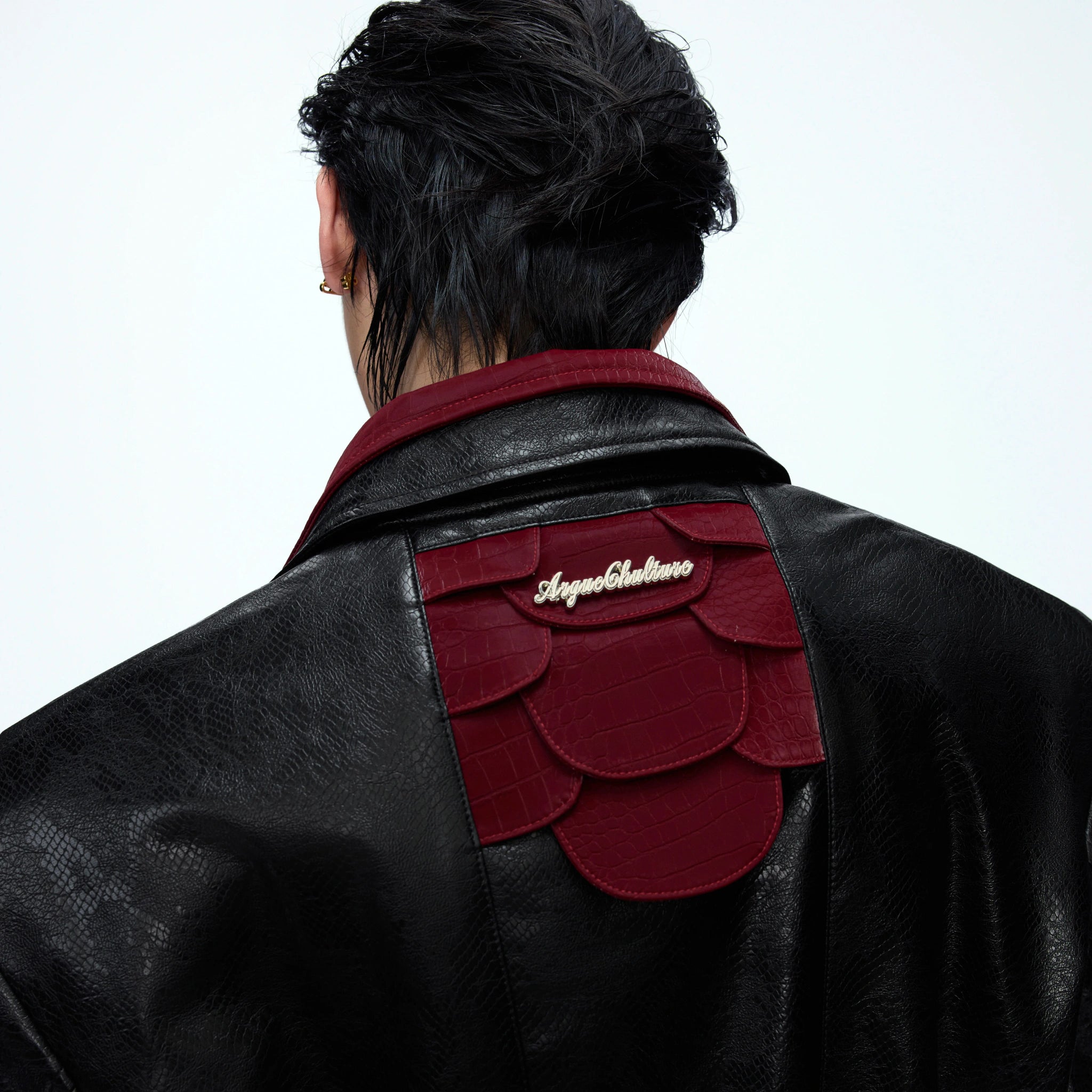 Contrast Snakeskin-Texture PU Jacket with Lapel - main image 3