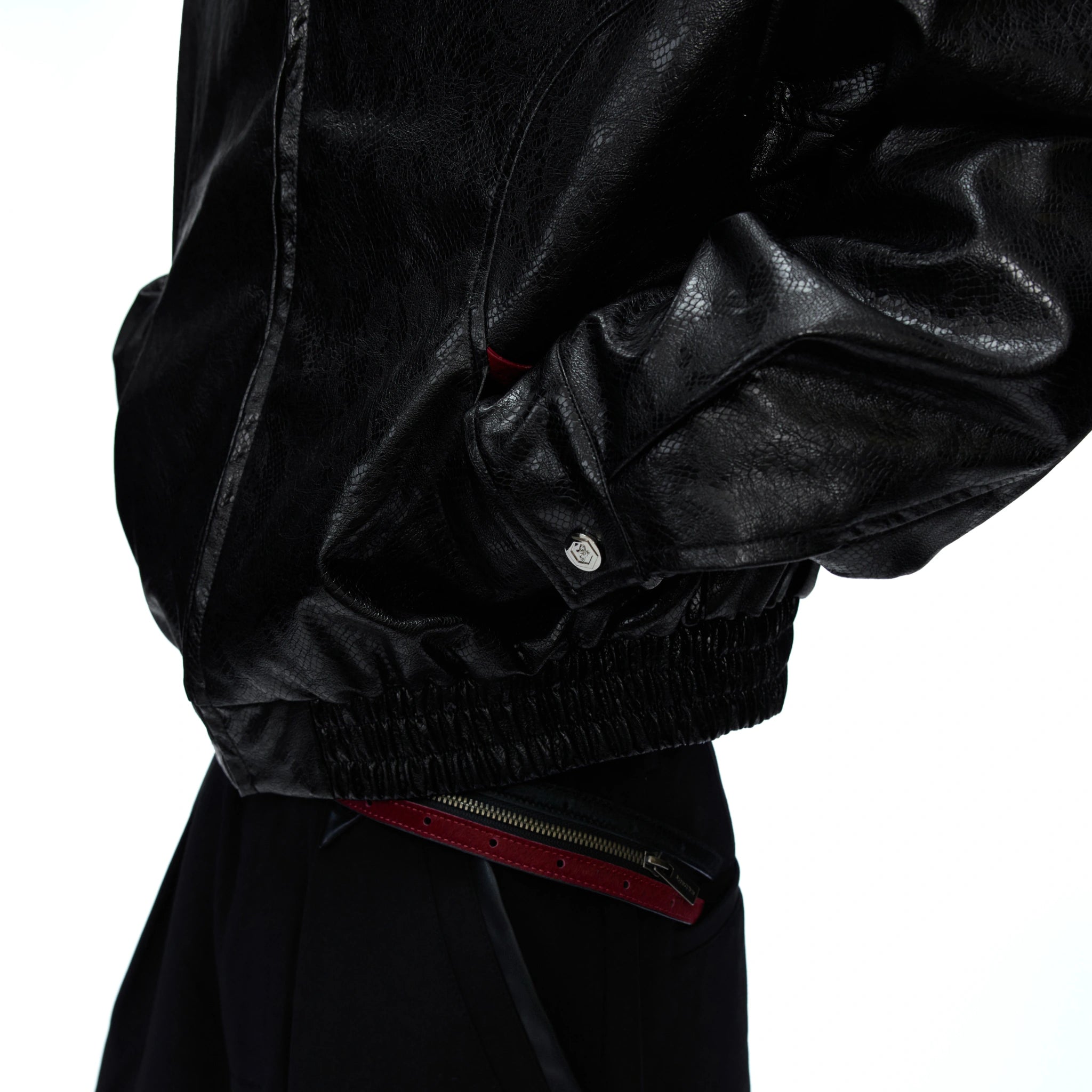 Contrast Snakeskin-Texture PU Jacket with Lapel - main image 4