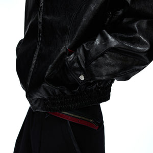 Contrast Snakeskin-Texture PU Jacket with Lapel - main image 4