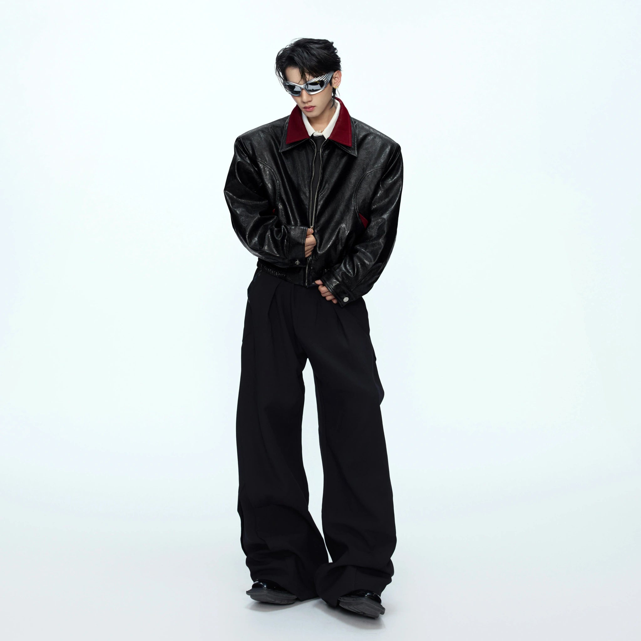 Contrast Snakeskin-Texture PU Jacket with Lapel - main image 5