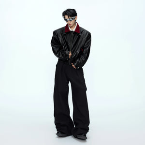 Contrast Snakeskin-Texture PU Jacket with Lapel - main image 5