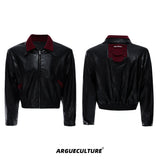 Contrast Snakeskin-Texture PU Jacket with Lapel - Black