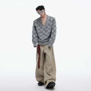 Pearl-Accent V-Neck Cotton Sweater | Unisex Knitwear - main image 4