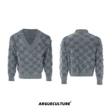 Pearl-Accent V-Neck Cotton Sweater | Unisex Knitwear - Gray Top