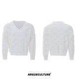 Pearl-Accent V-Neck Cotton Sweater | Unisex Knitwear - White Top