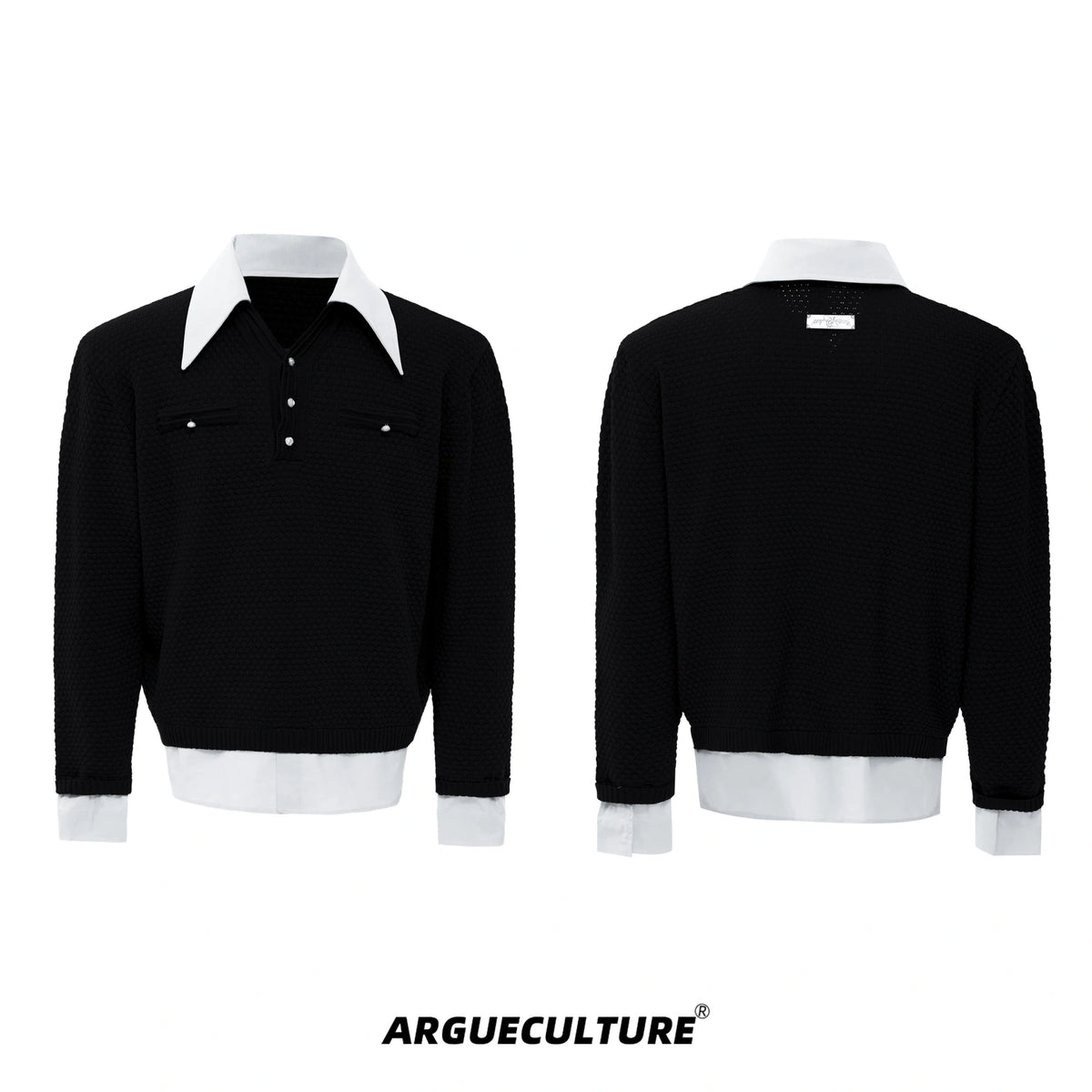 Color-Blocked Faux-Layer Knit Sweater | Unisex Style - Black Top