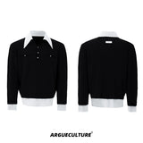 Color-Blocked Faux-Layer Knit Sweater | Unisex Style - Black Top