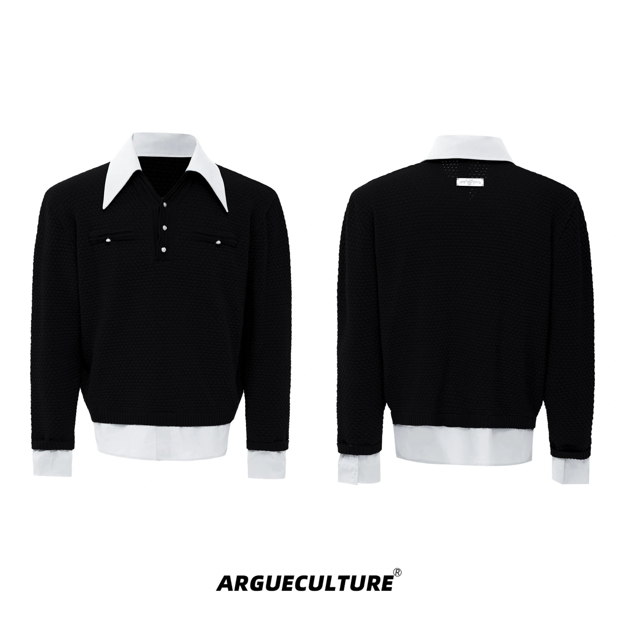 Color-Blocked Faux-Layer Knit Sweater | Unisex Style - Black Top