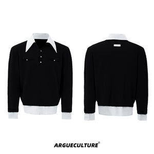 Color-Blocked Faux-Layer Knit Sweater | Unisex Style - Black Top