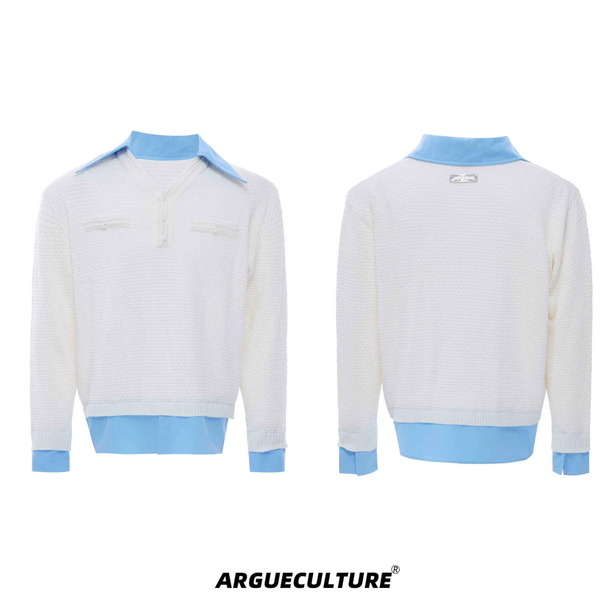 Color-Blocked Faux-Layer Knit Sweater | Unisex Style - White Top