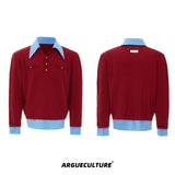 Color-Blocked Faux-Layer Knit Sweater | Unisex Style - Red Top