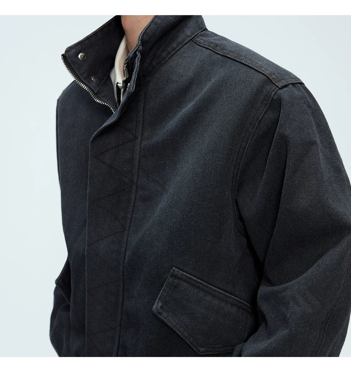 Cotton Washed Canvas Harrington Jacket | Contrast Collar - description image 5
