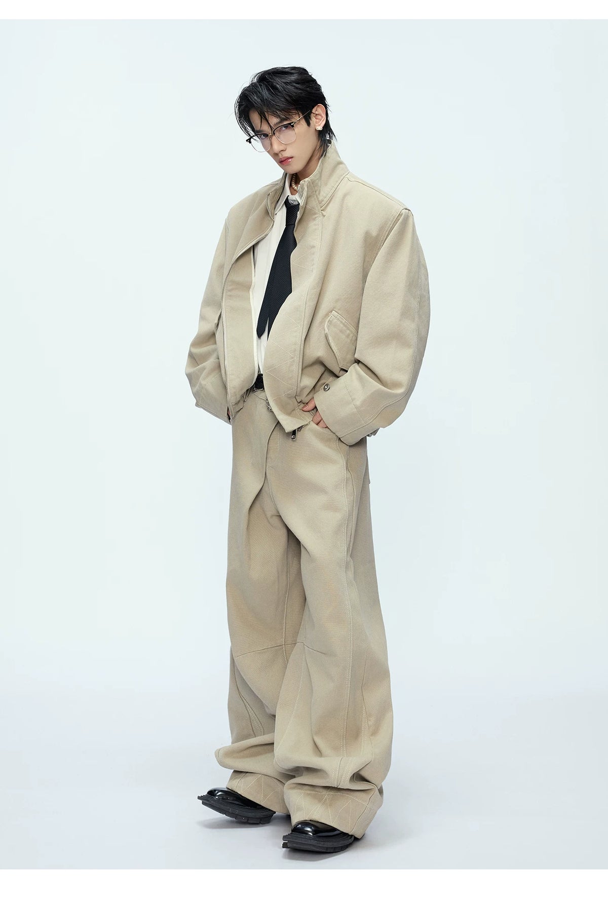 Cotton Washed Canvas Harrington Jacket | Contrast Collar - description image 7