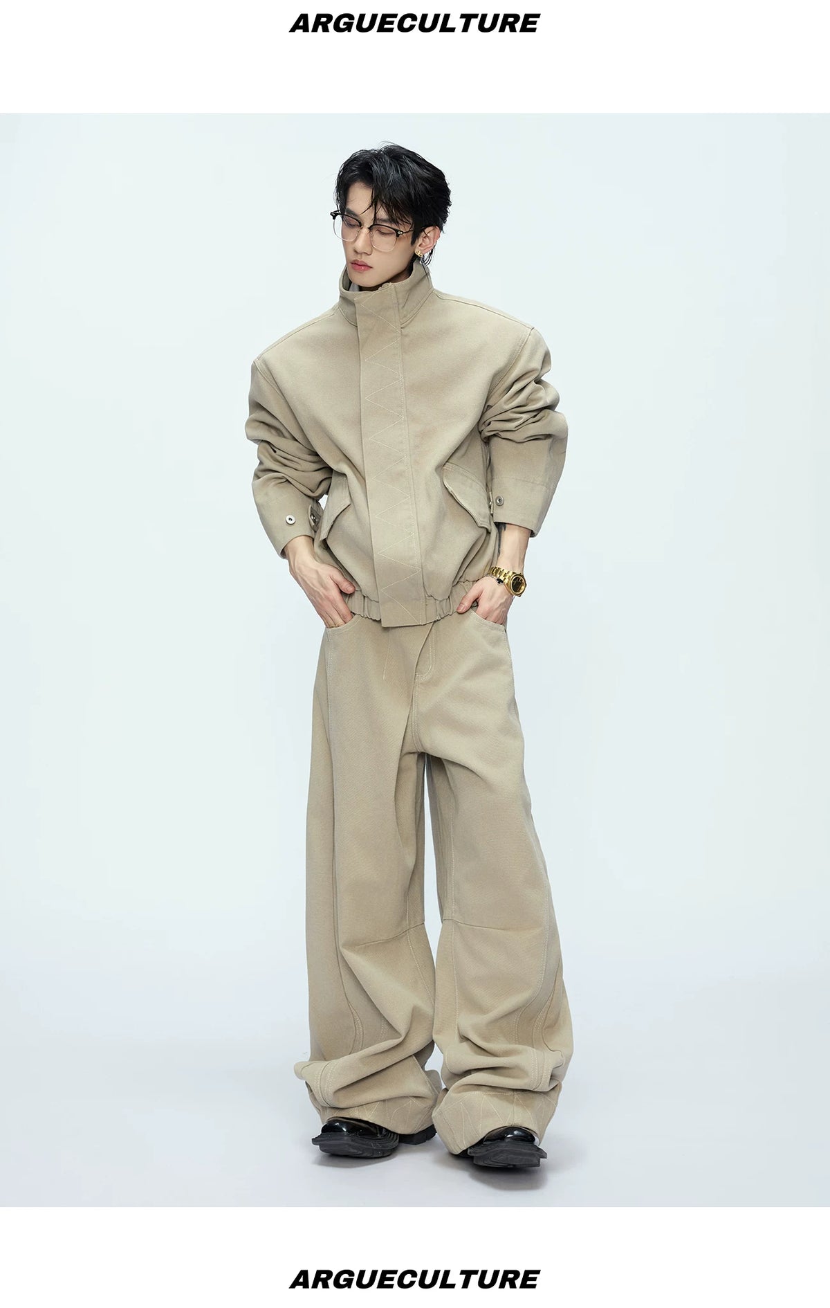 Cotton Washed Canvas Harrington Jacket | Contrast Collar - description image 11