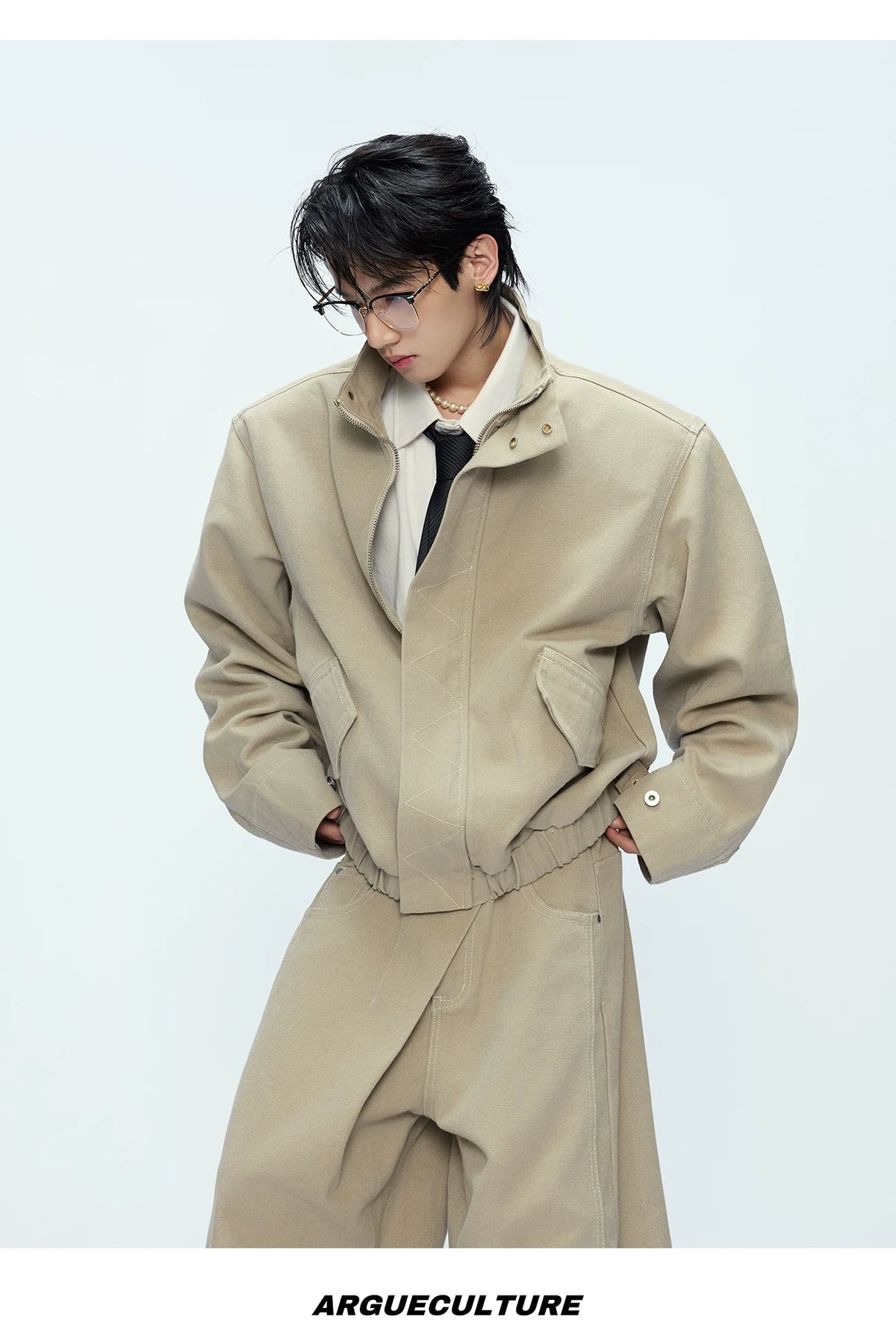 Cotton Washed Canvas Harrington Jacket | Contrast Collar - description image 12