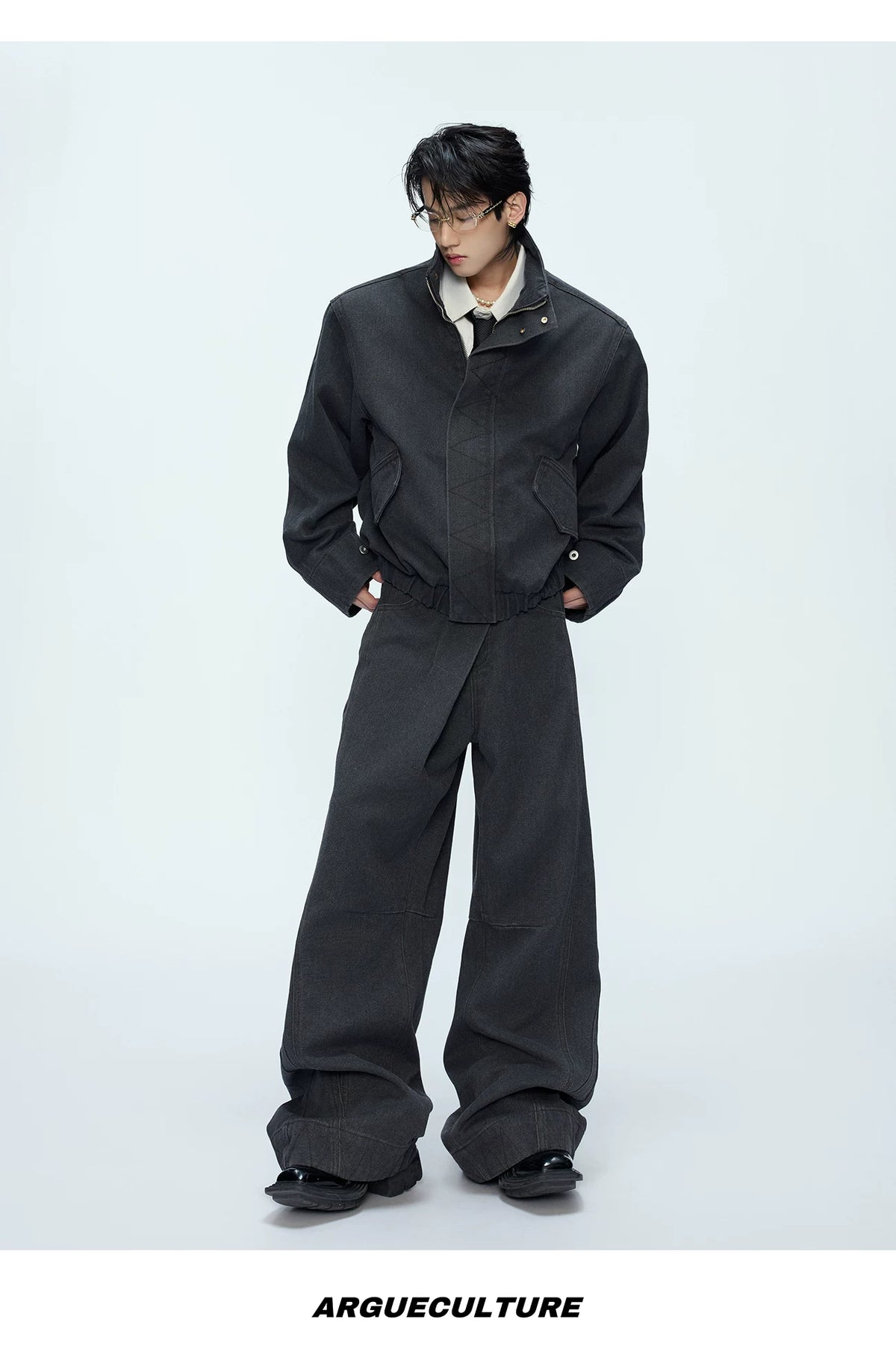 Cotton Washed Canvas Harrington Jacket | Contrast Collar - description image 13