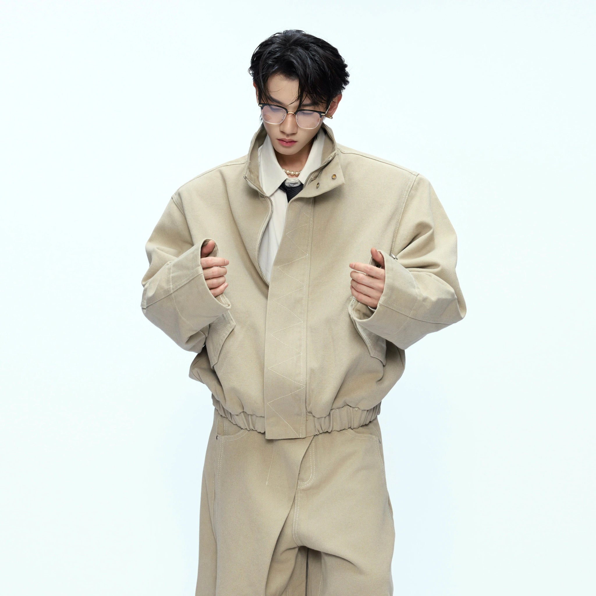 Cotton Washed Canvas Harrington Jacket | Contrast Collar - main image 3