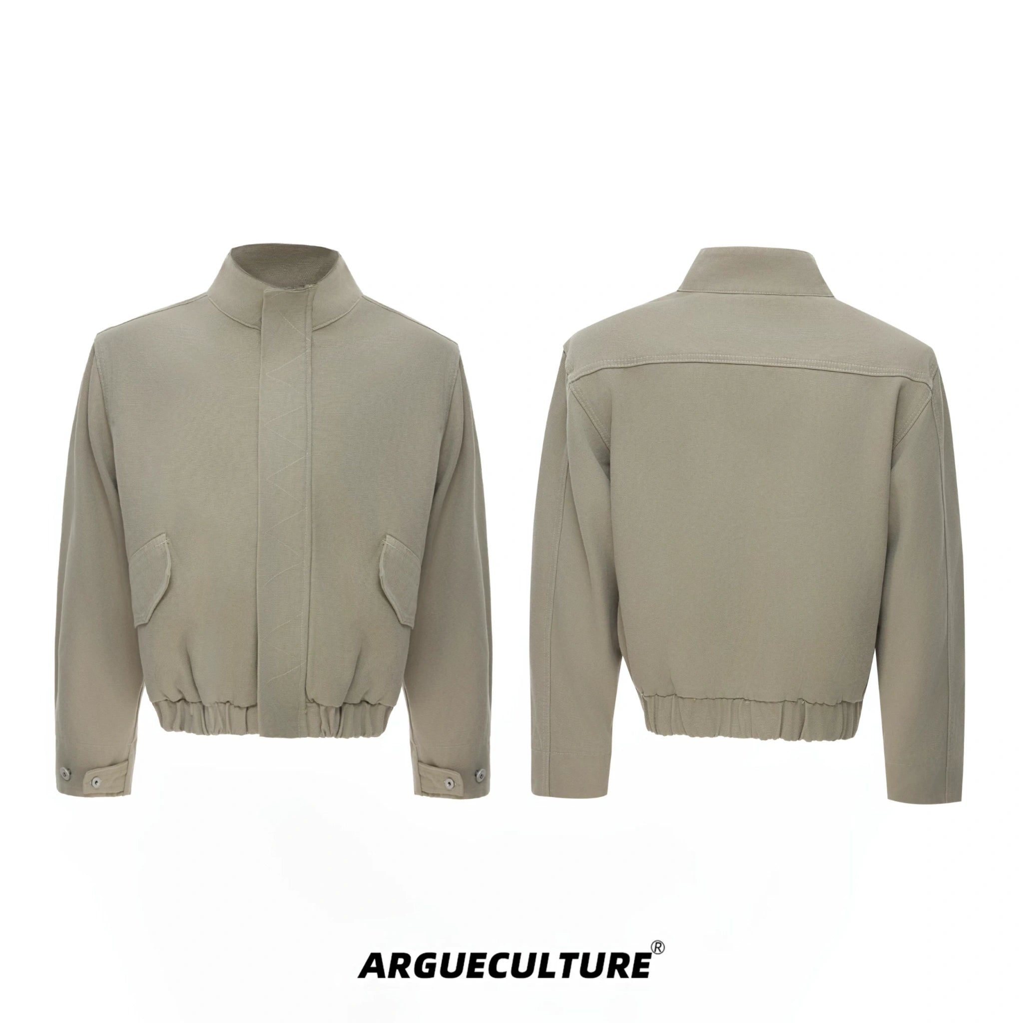 Cotton Washed Canvas Harrington Jacket | Contrast Collar - Khaki Top