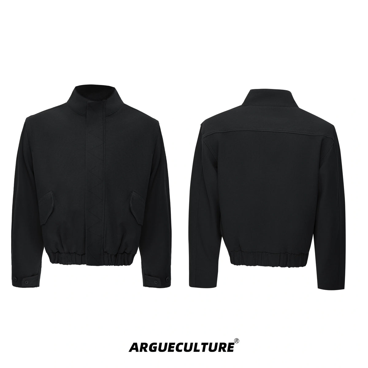 Cotton Washed Canvas Harrington Jacket | Contrast Collar - Black Top