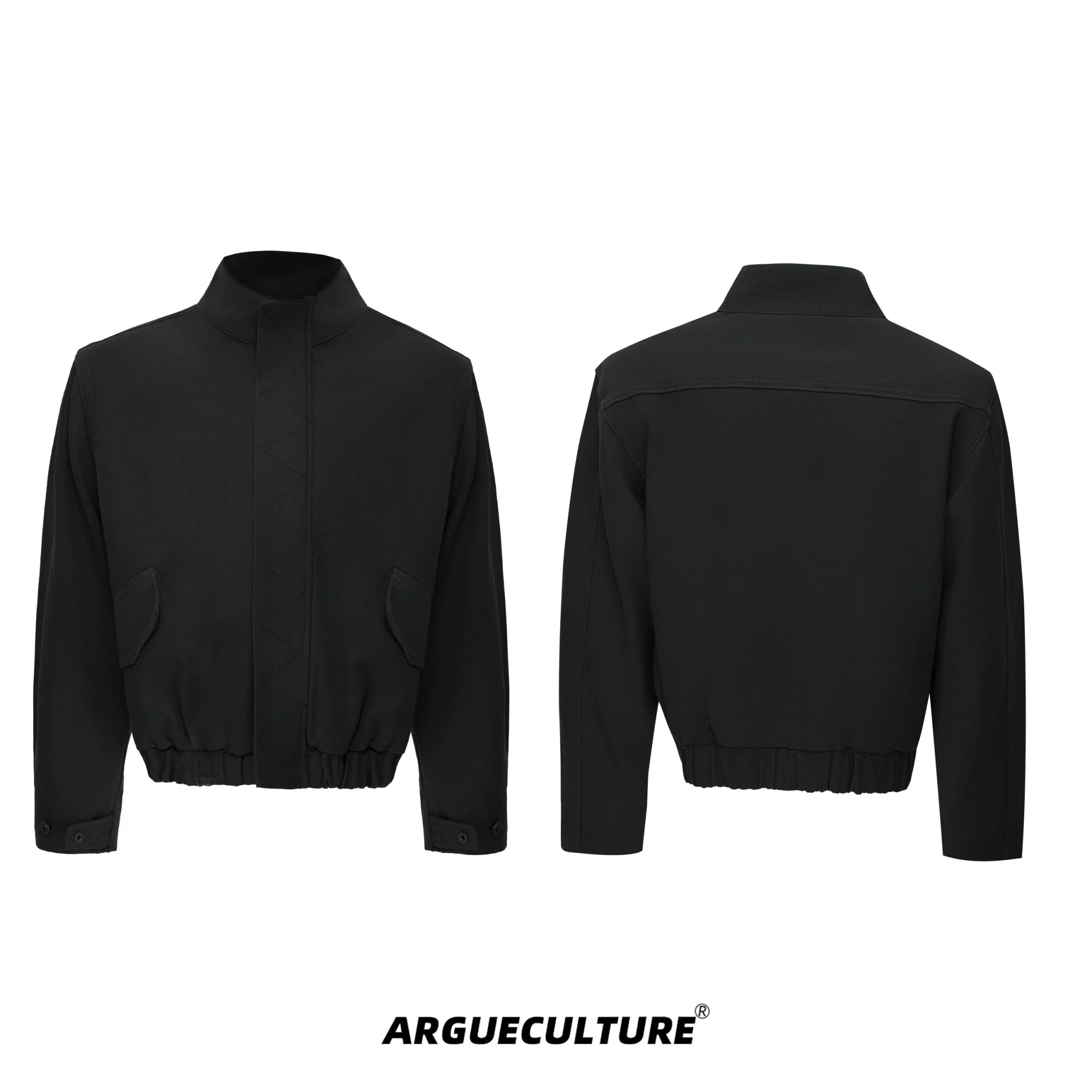 Cotton Washed Canvas Harrington Jacket | Contrast Collar - Black Top