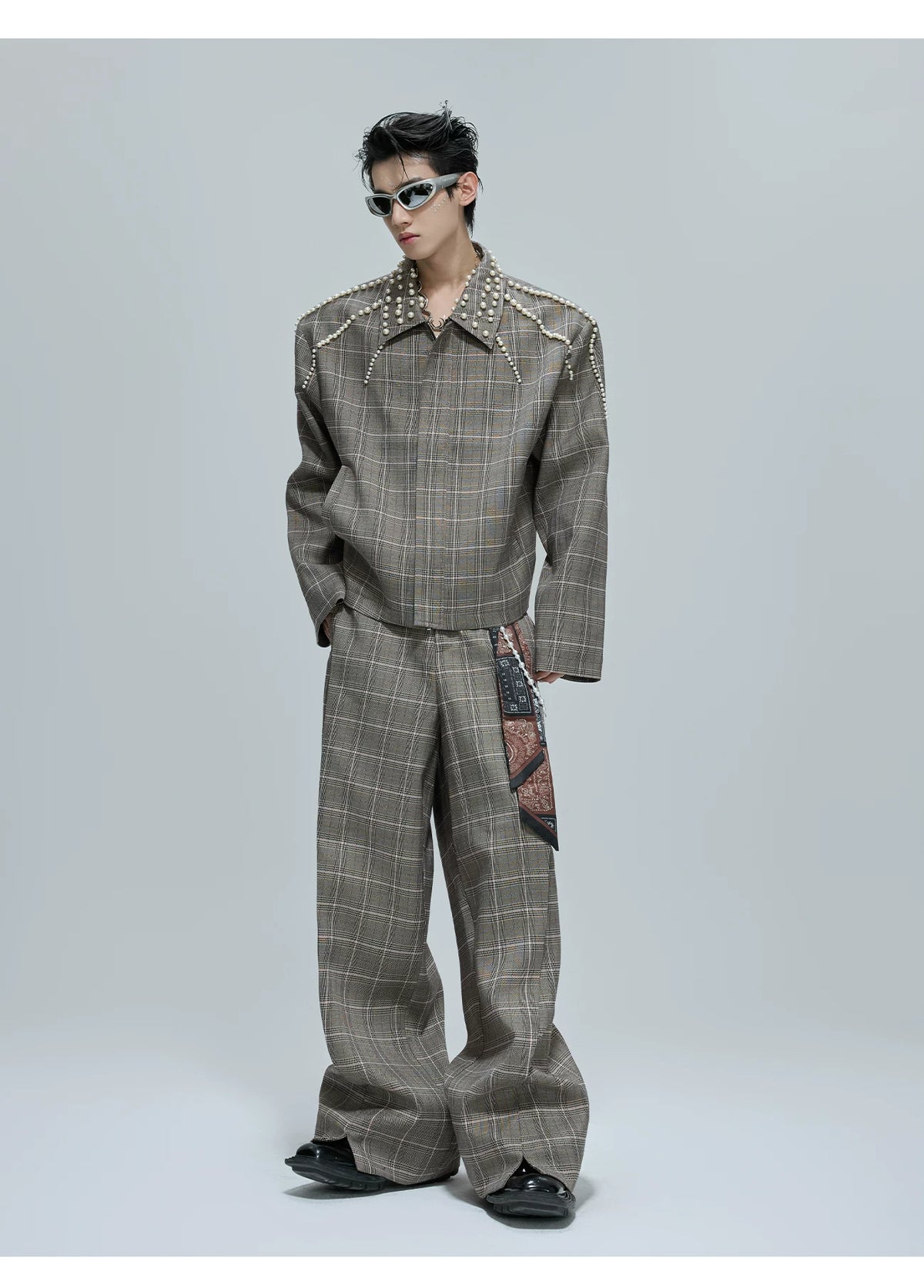 Relaxed Houndstooth Cropped Jacket and Trousers - description image 4