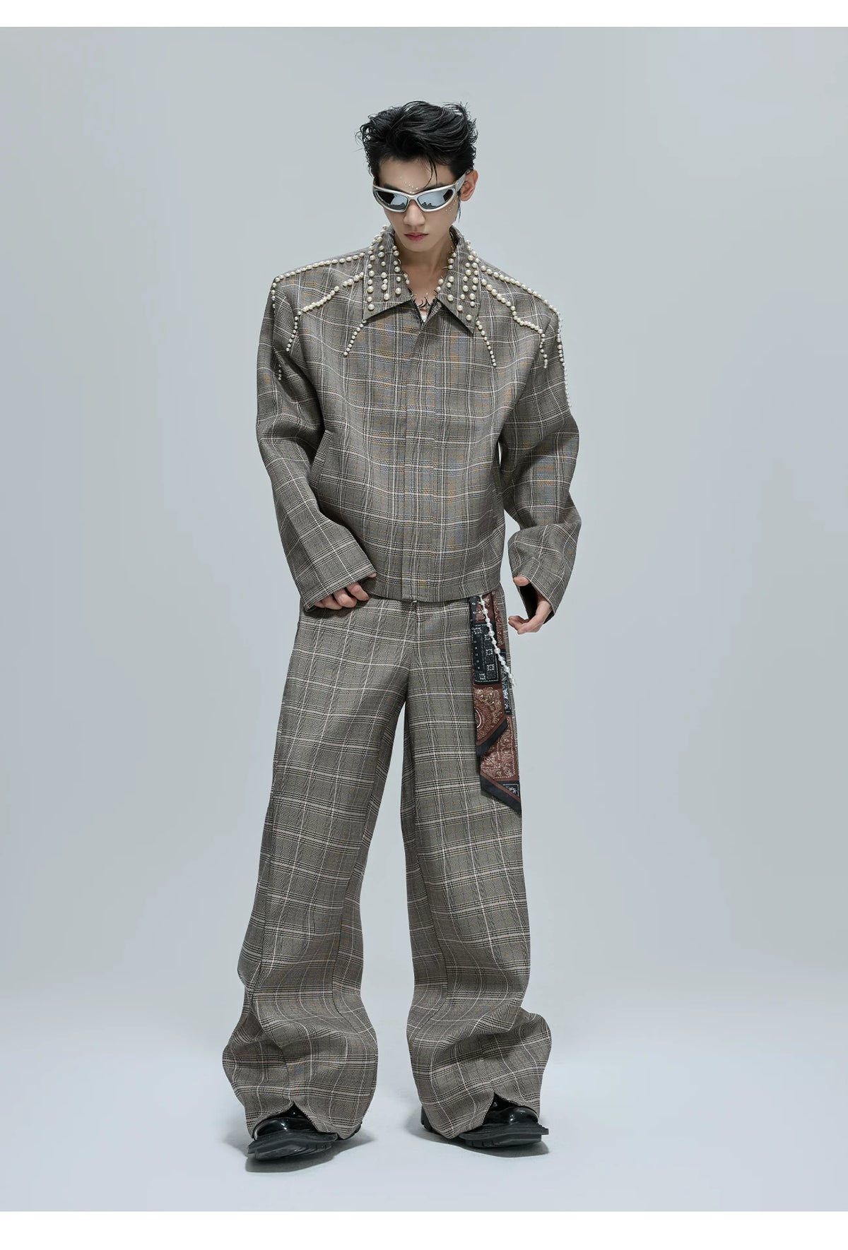 Relaxed Houndstooth Cropped Jacket and Trousers - description image 5