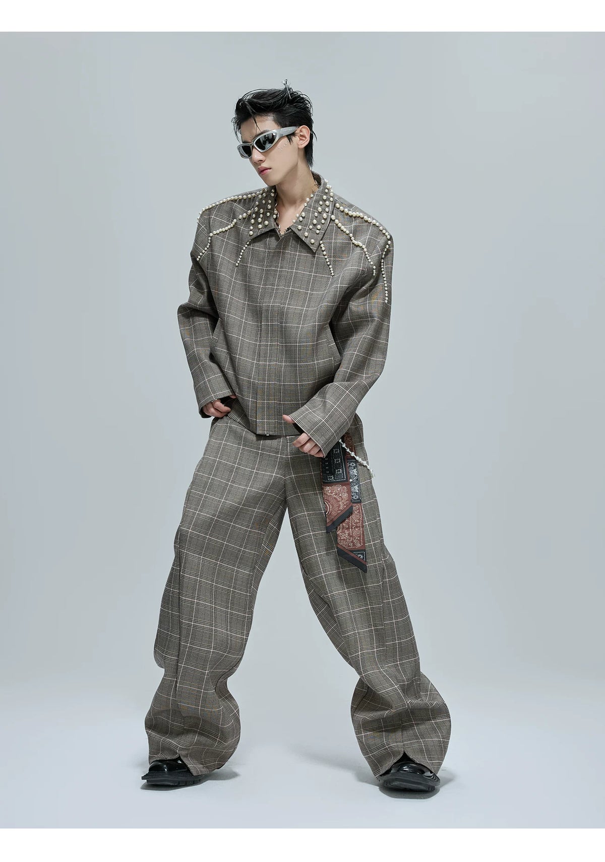 Relaxed Houndstooth Cropped Jacket and Trousers - description image 6