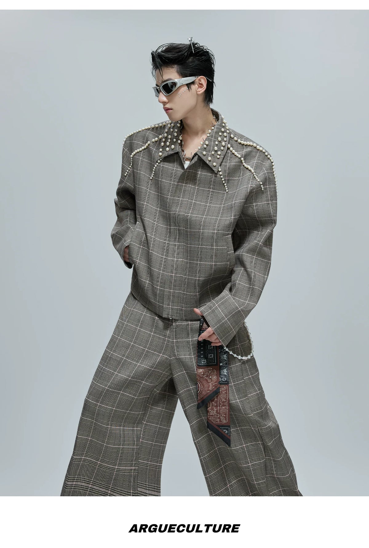 Relaxed Houndstooth Cropped Jacket and Trousers - description image 8