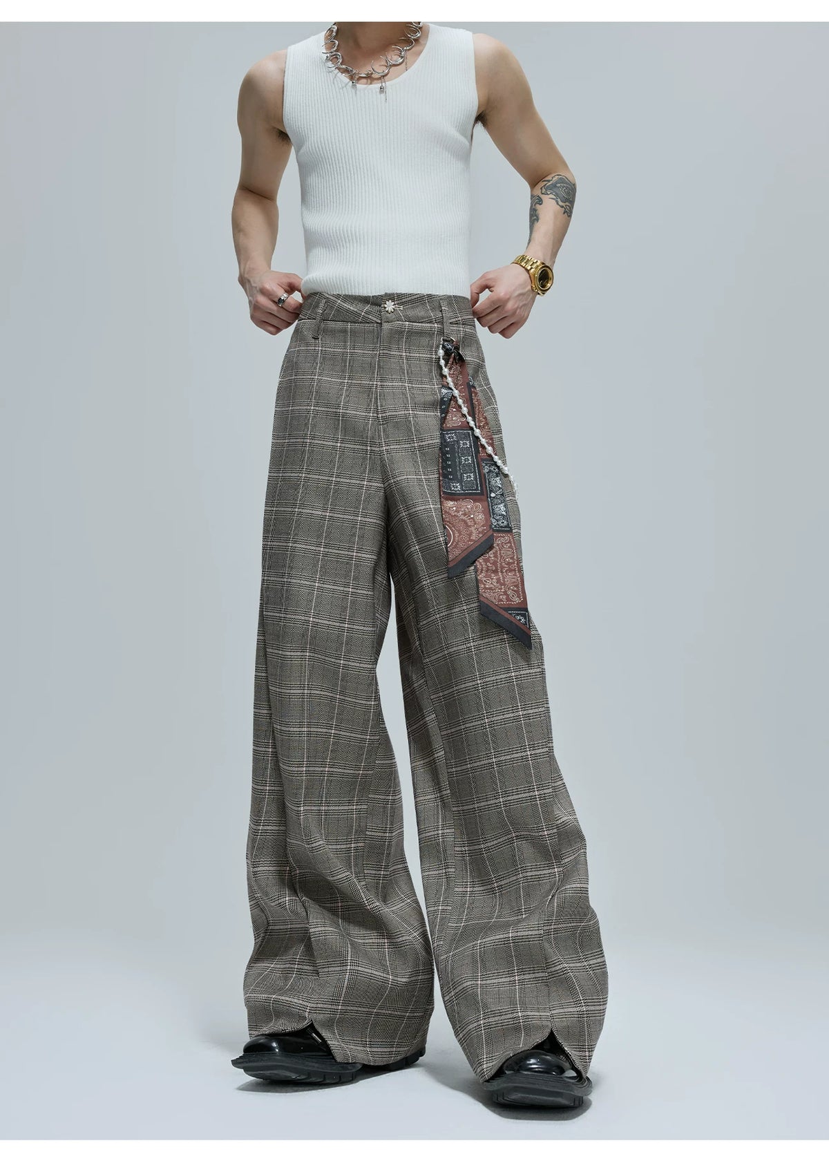 Relaxed Houndstooth Cropped Jacket and Trousers - description image 9