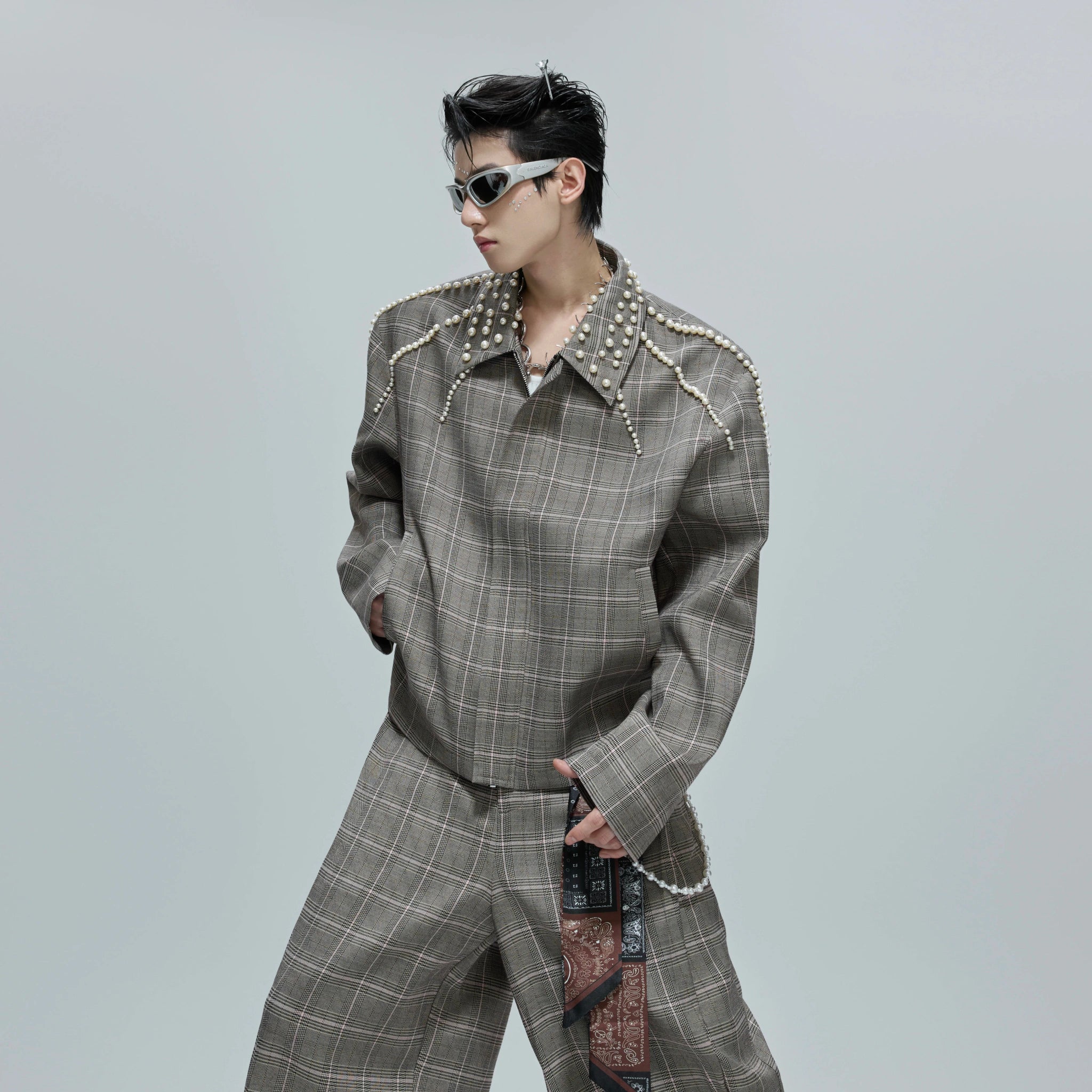 Relaxed Houndstooth Cropped Jacket and Trousers - main image 2